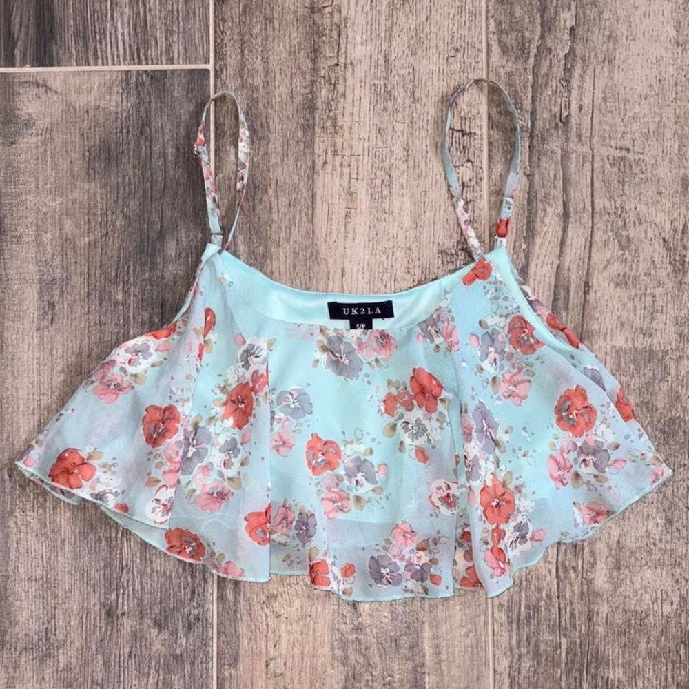 UK2LA Blue Floral Very Cropped Top